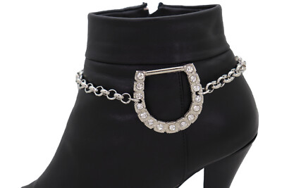 Femme Noir Métal Chaîne Coffre Bracelet Chaussure Lion Tête Breloque USA À Paire