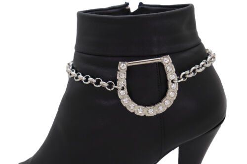 Women Silver Metal Boot Chain Bracelet Shoe Western Horseshoe Charm Animal Horse - 第 1/12 張圖片