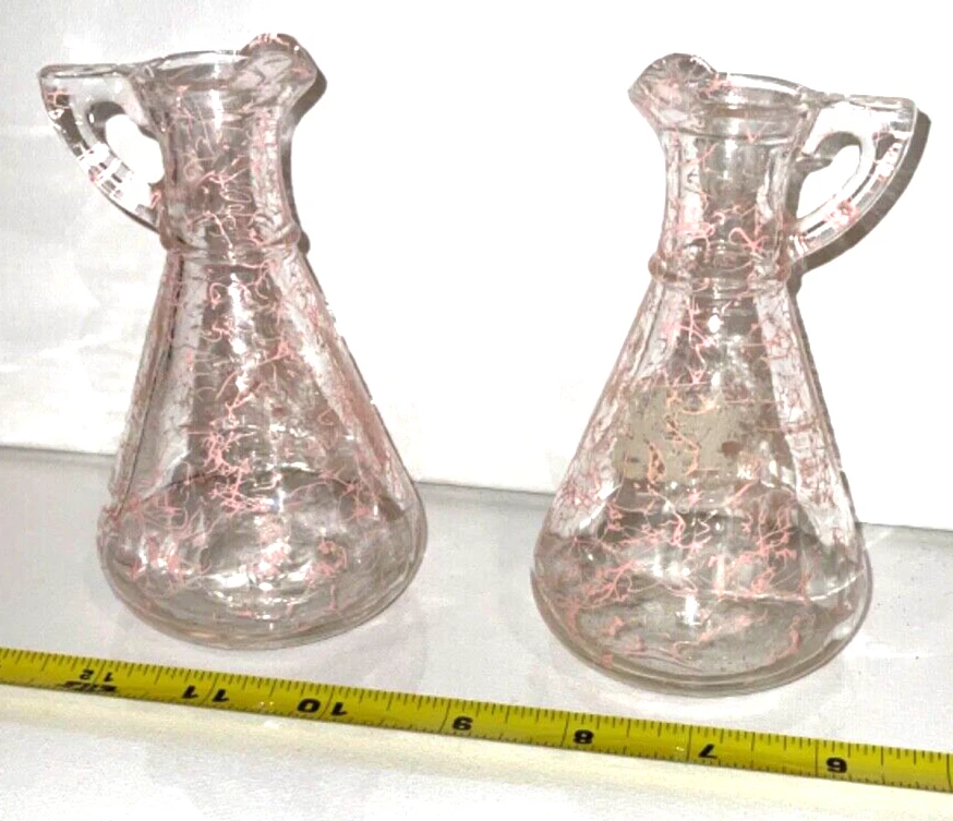Vintage MCM Anchor Hocking Pour Spaghetti Art Glass Vineger Oil Bottle pink