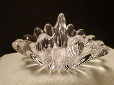 VINTAGE Crystal Glass Basket Bowl VANNES-LE-CHATEL FRANCE  7 1/4'' X 4'' 