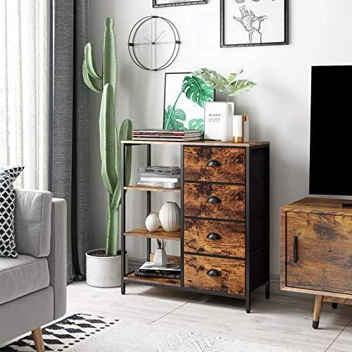 Furologee Fabric Dresser with 4 Drawers and Side Shelf Industrial
