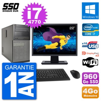 PC tour DELL 7020 Bildschirm 22 '' Intel Core i7-4770 RAM 4Go SSD 960Go Windows