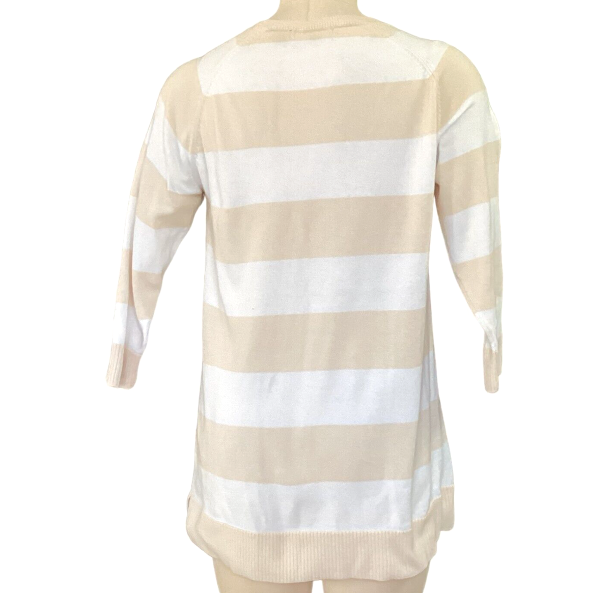 トップス THE JEAN PIERRE Supe Fine Plaid Dove Jeanne Pierre Cotton Pocket Tunic Sweater Striped M Beige & White