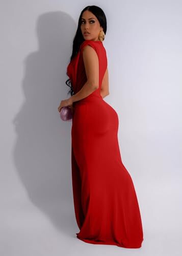 Women's Elegant Sleeveless Deep V Neck Bodycon Party Evening Gown Large Red - Picture 4 of 7