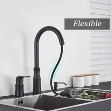 3 Hole Kitchen Sink Faucet Pull Down Sprayer Single Handle W/Soap Dispenser