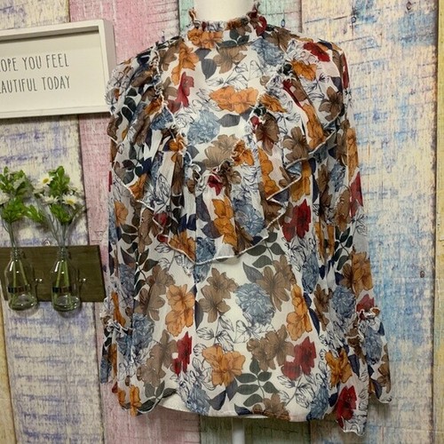 Passport Womens Sheer Ruffle Mock Neck Peasant Blouse Flowy Fall Top - Picture 2 of 7
