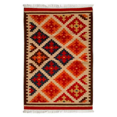 Southwestern Navajo Kilim Dhurry Handmade Rug Wool Large Kelim Rug 3x5 feet