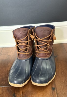 Sperry Saltwater Womens Duck Boots Sz 8 M Brown/Navy  display picture 1