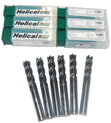 6 Pc. Helical 3/8''x1-1/4'' Vari. Pitch High Perf. Carbide End Mills w/C.R-SST,TI