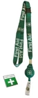 First Aid / Aider Green Enamel Pin Badge & First Aid Badge Reel Lanyard