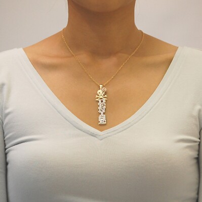 10K Real Gold Personalized 3D Vertical Name Pendant Skull Cross