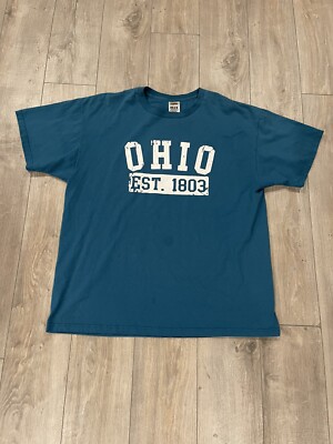 Vintage 90s Ohio EST. 1803 T Shirt FOTL Best Sz XL Teal Blue 