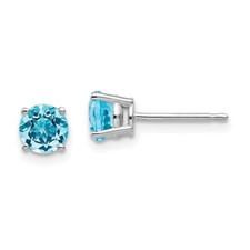 14k White Gold 5mm Blue Topaz Earrings