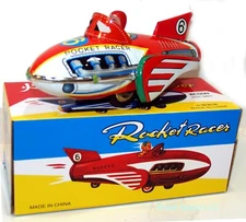 Tin Toy Rocket Racer Space Ship with Engine Sound Friction Power #6