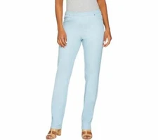 H by Halston Petite 22W Studio Stretch Straight Leg Pull-on Pants Light Indigo