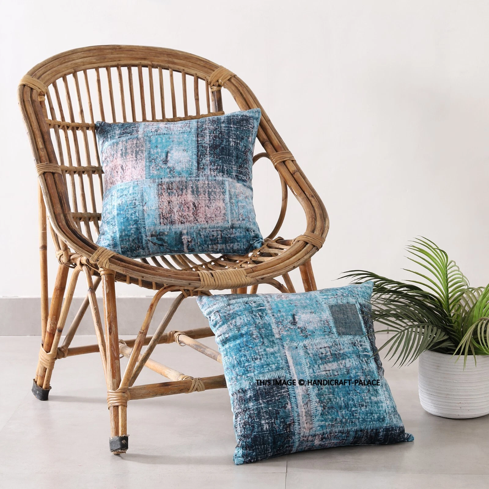 2 PC Cushion COVER Teal Blue White Double Sided Decorative Throw Pillow Case 16"
