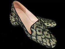 J. Crew Women's Smoking Gold Black Metallic Leopard Print Slip On Slippers 6