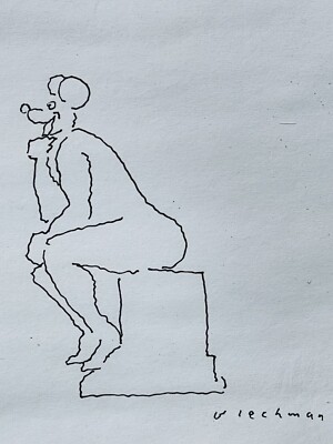 American Illustrator Animator R. O. Blechman Signed Drawing, Rodin The Thinker