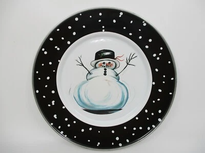 GOLDEN RABBIT ENAMELWARE SNOWMAN - BLACK - SALAD /SANDWICH PLATE - 8 1/2" 1208D