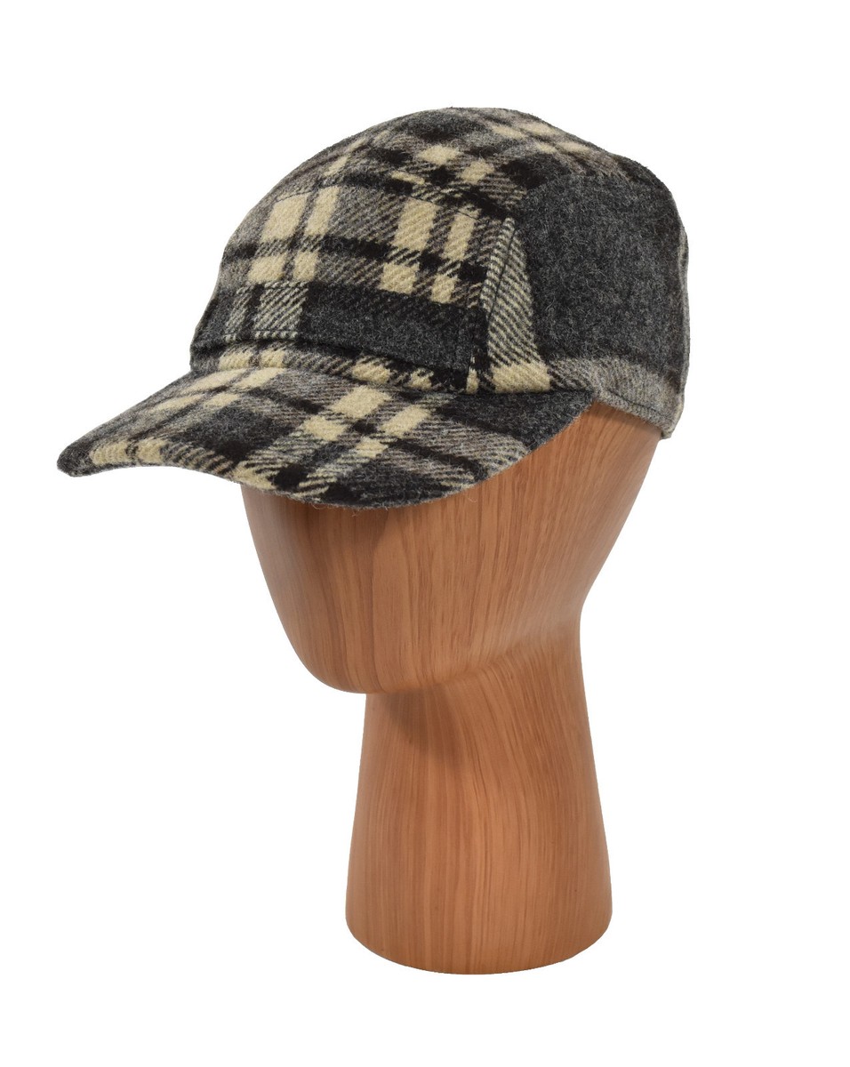 Ralph Lauren RRL Vintage Gray Plaid Wool 5 Panel Hunting Hat Cap S