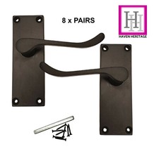 Door Handles Lever Latch Victorian Scroll Matt Black - Back Plate 118mm x 40mm