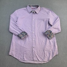 Robert Graham Shirt Mens XL 44/17.5 Purple Check Flip Cuff Classic Long Sleeve
