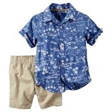 NWT TODDLER BOYS BLUE  KAHKI TROPICAL CARTER'S SHORTS SET  SIZE 4T