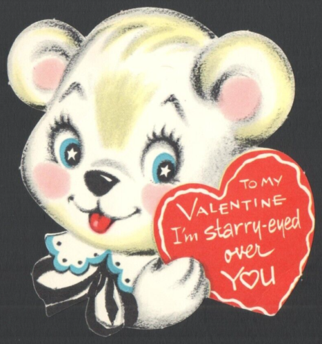 Vintage Valentine's Day Card Cute Polar Bear I'm Starry-eyed Over YOU - Picture 1 of 4