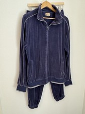 Sweatsedo Mens L Velour Track Suit Jacket Pants Blue With Gray Trim Full Zip 90s