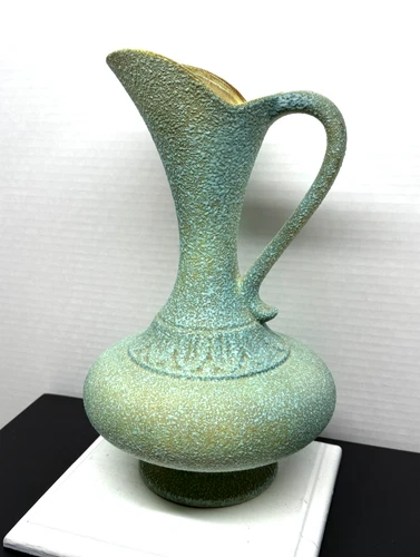 Royal Haegar Large 13" Green Blue Textured Genie Bottle Pitcher Ewer Mid Century