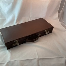Small Vintage Leather Suitcase 46x20cm  Brown No Key Crescent Luggage