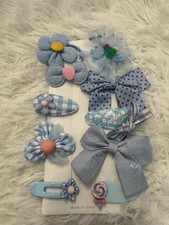 Kids Cartoon Hairpins Girls Cute Hair Clips Bow Flower 8 Pcs Blue
