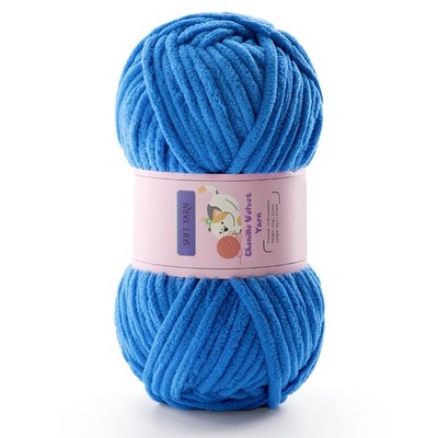 Chunky Chenille Yarn for Crocheting, #6 Blue Baby Blanket 1 Pack, Sky