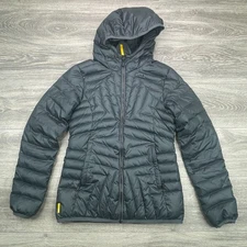 Lolle Down Jacket Womens Small Charcoal Puffer Quilted Hood Full Zip Technical