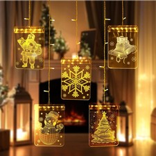 LED Christmas Window Lights Square – 54 LED 3D Acrylic Hanging Santa, Snowfla