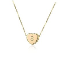 Tiny Gold Initial Heart Necklace-14K Gold Plated Handmade Dainty S CZ Pave