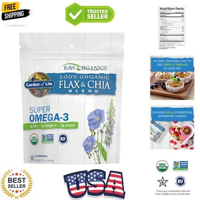 Raw Organics 100% Organic Ground Flax Seed & Chia Blend, Gluten Free Golden F...