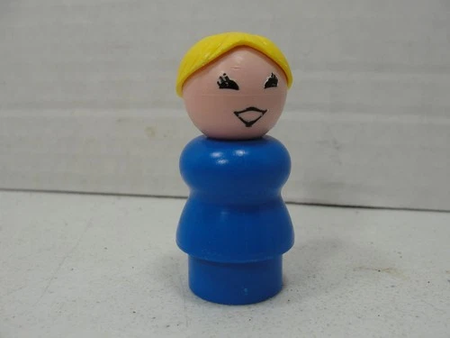 Vintage Fisher Price LITTLE PEOPLE  Yell. Hair Teacher, Mother, Blue  Outfit