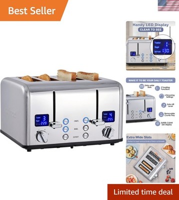4 Slice Stainless Steel Toaster with Digital Display, Silver