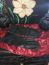Vintage NWT Sears Black Leather Gloves Size 6 1/2 Nylon Lined Made Philippines