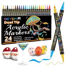 Acrylic Paint Markers, Dual Tip Acrylic Paint Pens with Brush Tip 24 Colors