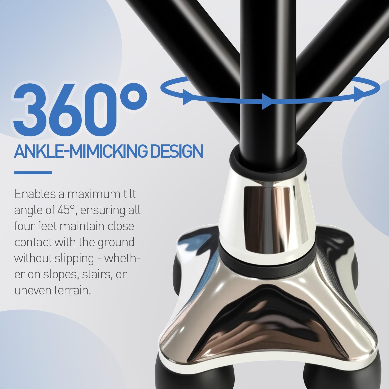 Cane Tips 3/4 inch All Terrain Self Standing Heavy Duty Quad Base with 360° P...