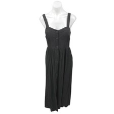 ASOS Black Linen Sleeveless Sweatheart Neck Button Down Midi A Line Tank Dress 4