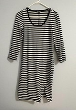 Express Casual Bodycon Dress Black & White Striped Medium 3/4 Sleeve Front Slit