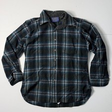 Vintage Pendleton Wool Flannel Shirt Mens L Blue Grey Plaid USA Made 70s 80s
