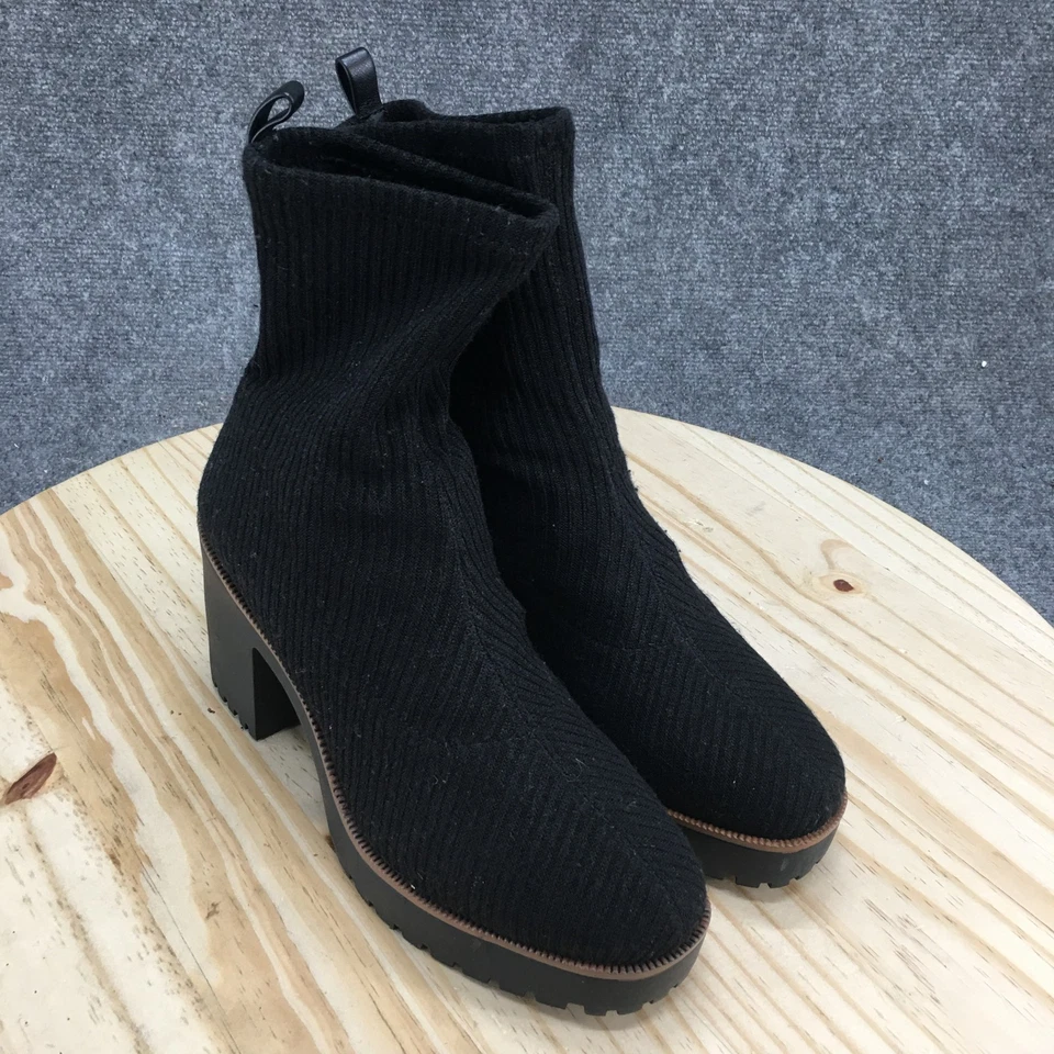 Chinese Laundry Boots Womens 9M Garvey Olive Chill Knit Sock Black Pull On Block - Image 3 of 4