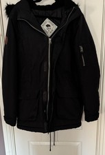 Men’s Black Bellfield Padded Parka Coat with Faux Fur Trimmed Hood, Size M