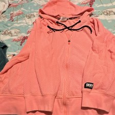 DKNY Sport Pink Mesh Cotton Blend Logo Full Zip Hooded Hoodie Women  s Plus 3X