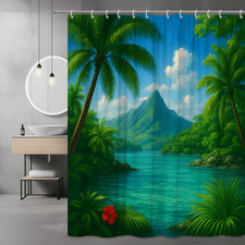 Tropical Paradise Shower Curtain - Beach Mountain Nature Decor