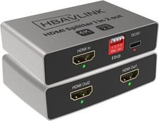 HDMI Splitter 1 in 2 Out 4K 60Hz - EDID Clone, HDCP2.2, HDR, Dolby Atmos, Dolby
